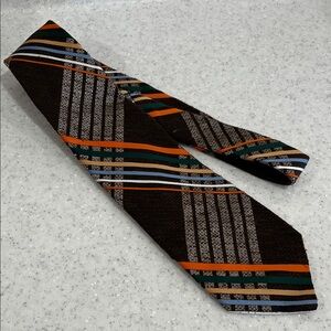 Vtg 60s/70s Striped Neck Tie Necktie Brown White+ Madmen Car Salesman MCM